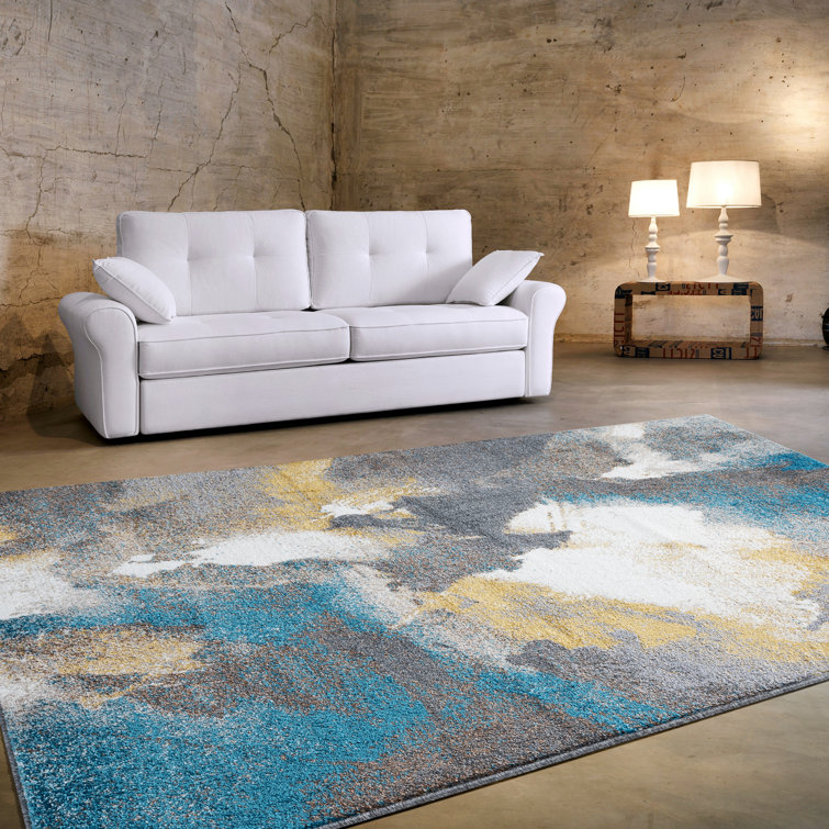 Orren Ellis Alayasia Abstract Turquoise/Gray Area Rug Wayfair